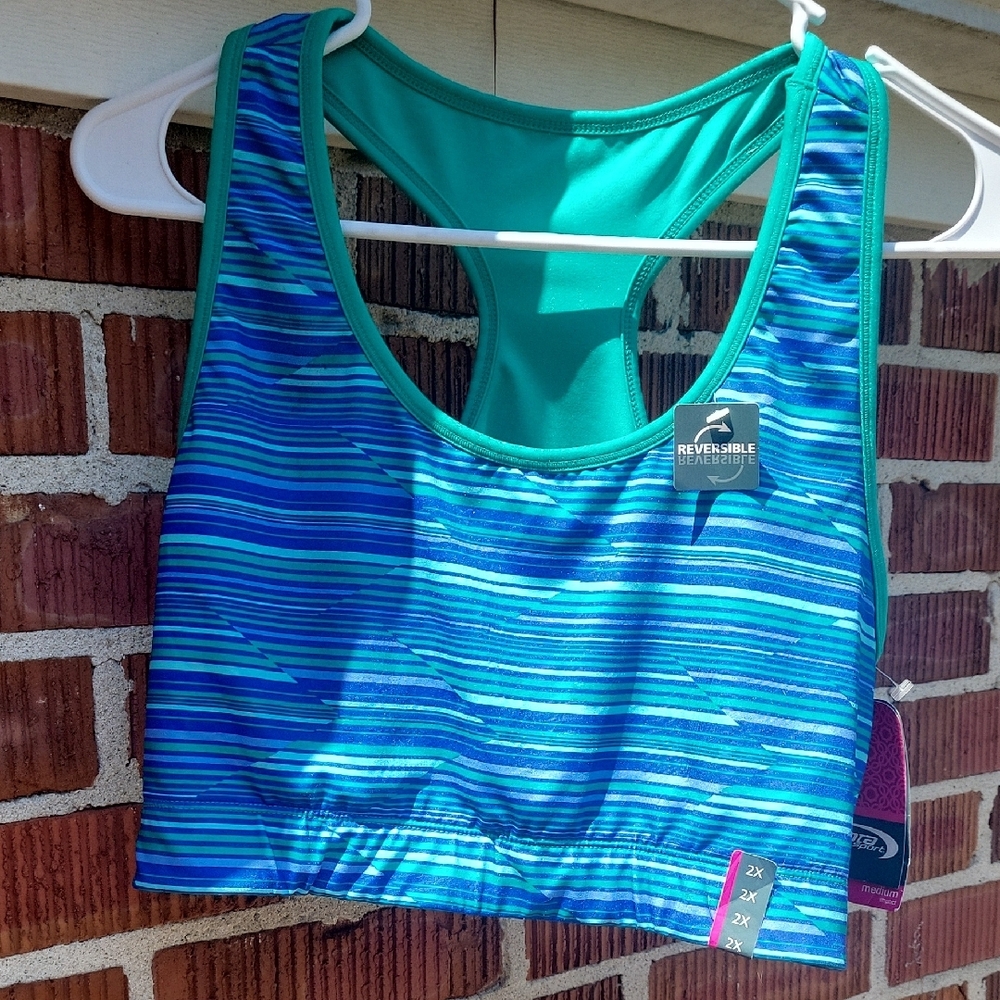 4/$20 MTA Sport Vibrant Blue and Green Racerback Sports Bra
